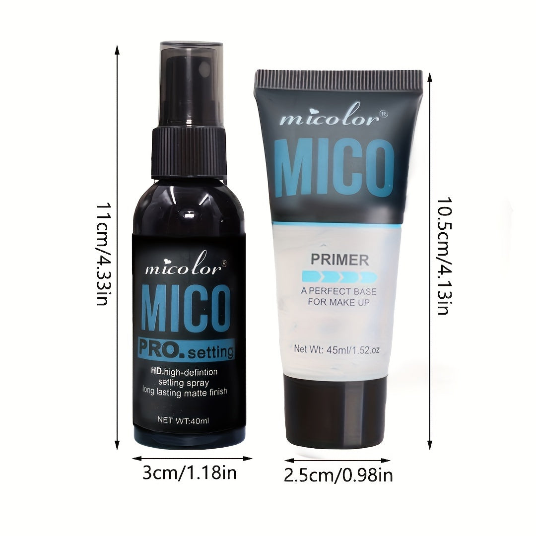 MICOLOR 2pcs Makeup Primer and Setting Spray Duo, Hydrating Formula, Fair Tone, Less than 1 Fl Oz Each