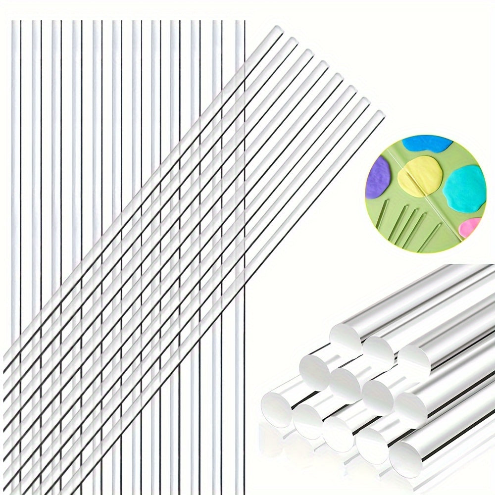 Clear acrylic rods available in sizes ranging from 1-14mm in diameter and 100/250mm in length. Sold in packs of 5 or 10, solid, round, and unpolished.