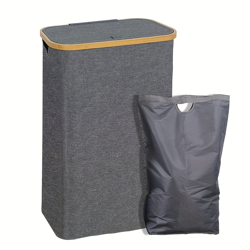 Slim 60L Laundry Hamper with Lid and Removable Inner Bag, Perfect for Bedroom, Bathroom, Laundry Room, Dormitory. Features Handles for Easy Carrying, and Easily Foldable for Convenient Storage. Can be Used as a Storage Basket as well.