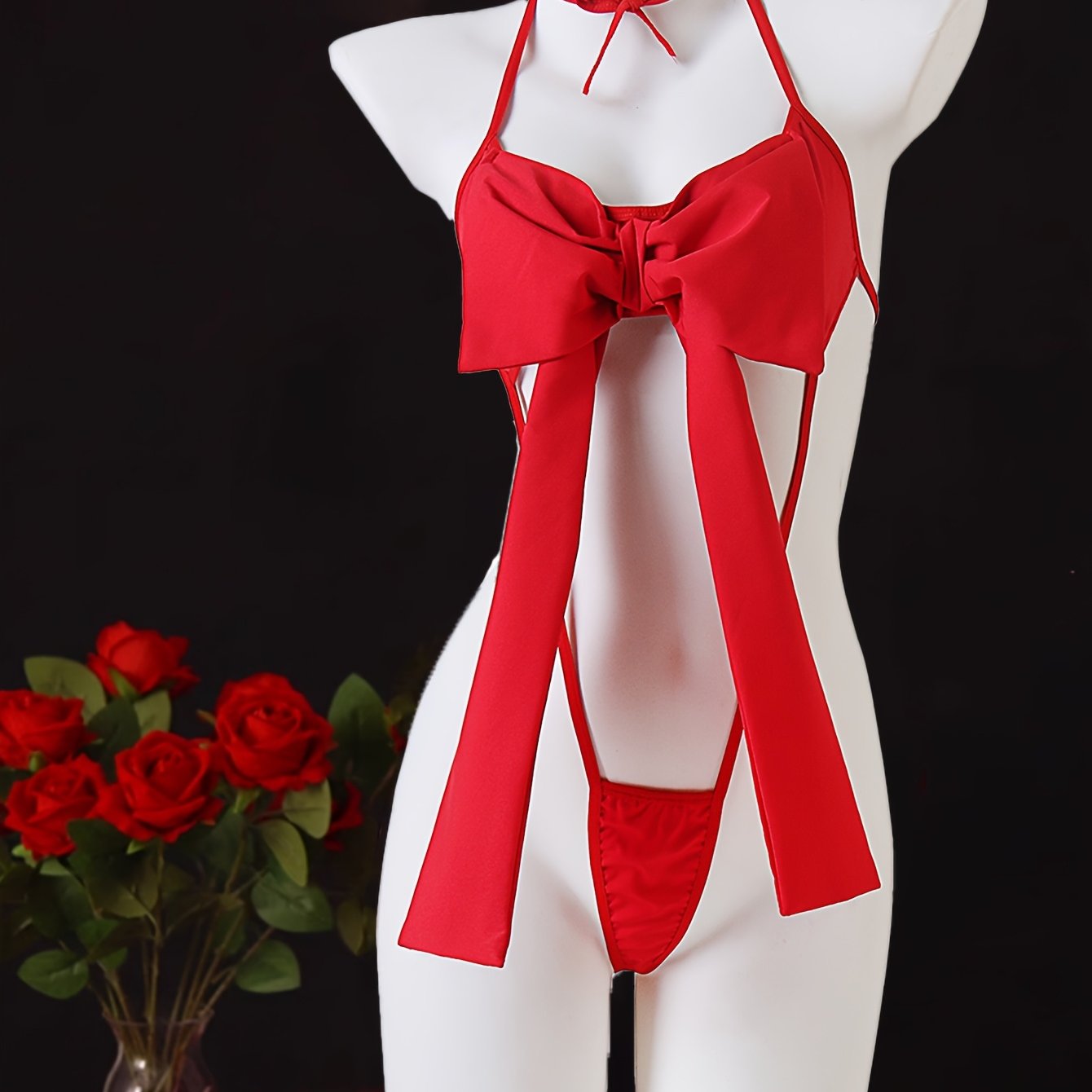 Seductive lingerie with big bow detail and tights, ideal for Valentine's Day gift.