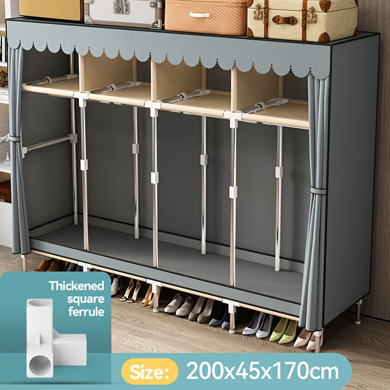 The Simple Clothes Storage Wardrobe features a drawer and dust-proof curtain, making it a convenient and efficient storage solution for your bedroom or entryway. This steel tube wardrobe is easy to assemble and offers a large capacity for organizing your