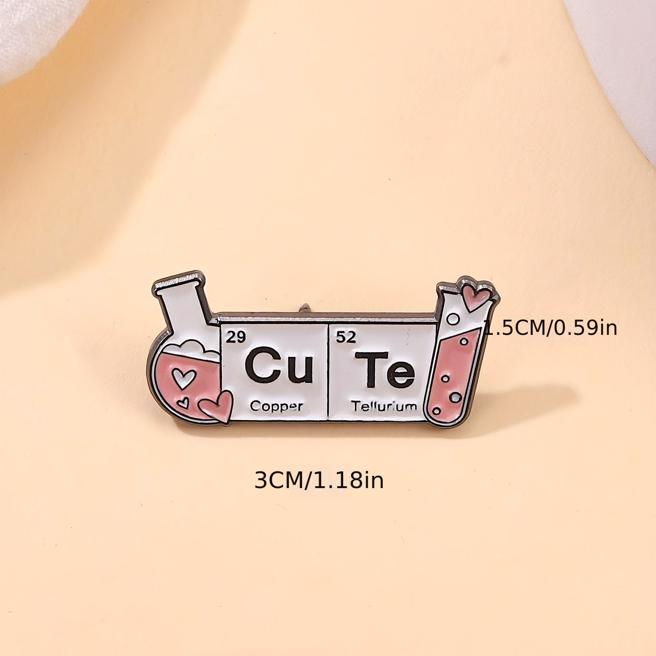 Brooch for Chemistry Enthusiasts - Featuring a Copper & Tellurium Periodic Table Design, this Metal Badge showcases Laboratory Beaker & Flask motifs. Can be worn on Scarves, Clothing, and Bags, perfect for any Season. A must-have accessory for science