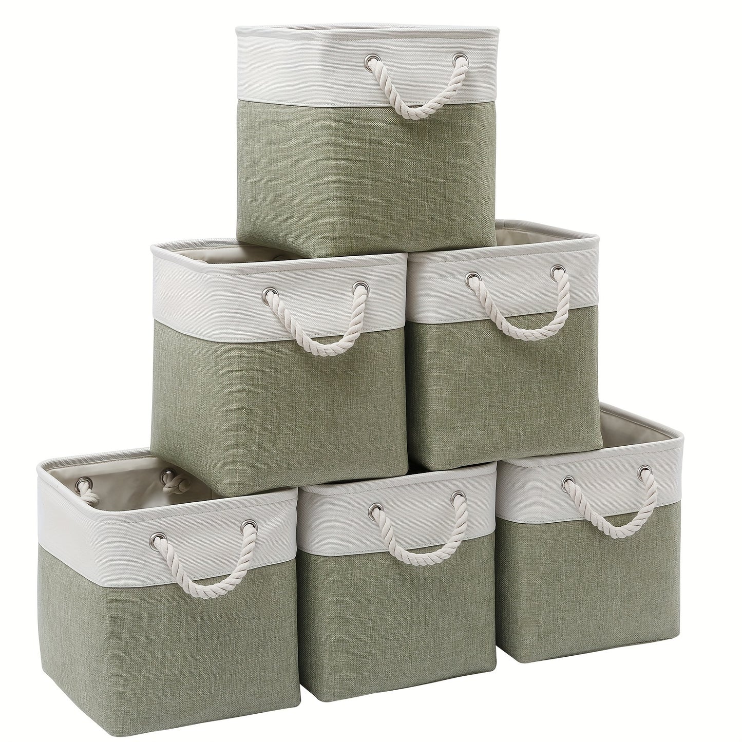 Six classic fabric storage bins with handles, 33.02x33.02 cm, for home and office use, closet organization and storage.