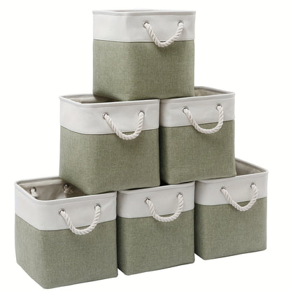 Six classic fabric storage bins with handles, 33.02x33.02 cm, for home and office use, closet organization and storage.