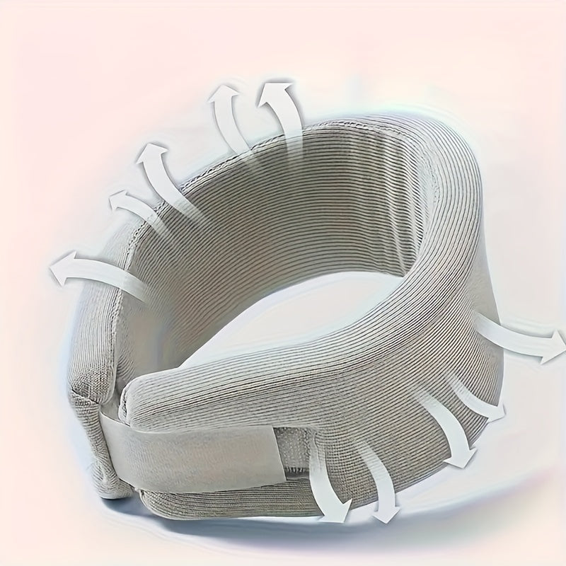 Portable neck brace with memory foam support and adjustable transparent straps designed to correct forward head posture.