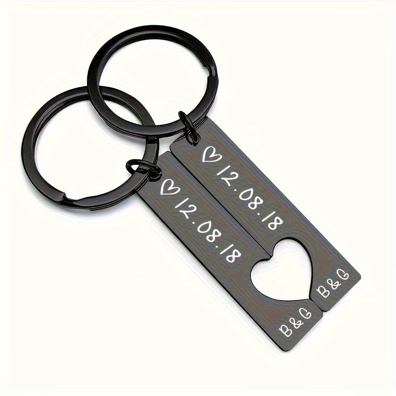 Personalized Hipster Style Couple Keychains with Date, made of high-quality stainless steel. Ideal Gift for Anniversary, Birthday, or Father's Day.