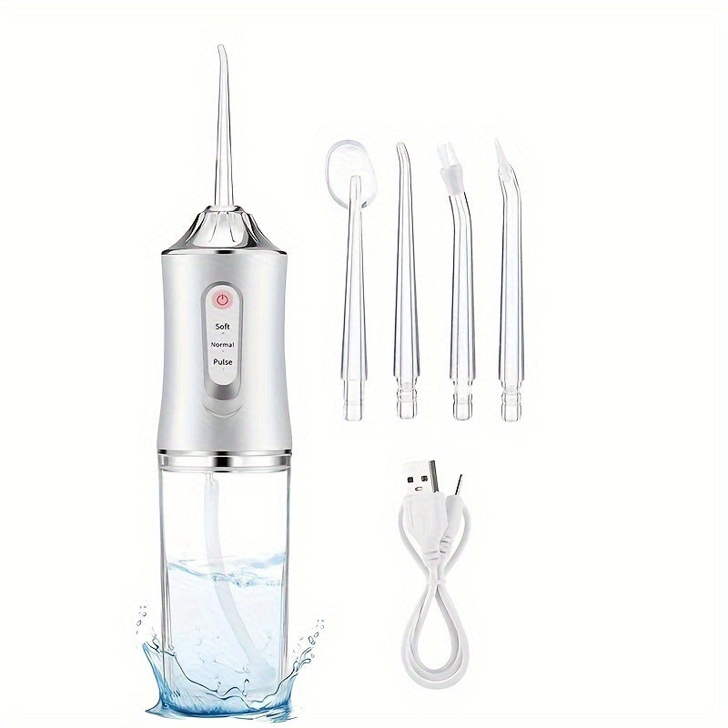 USB rechargeable water flosser for deep cleaning teeth at home with multiple modes.