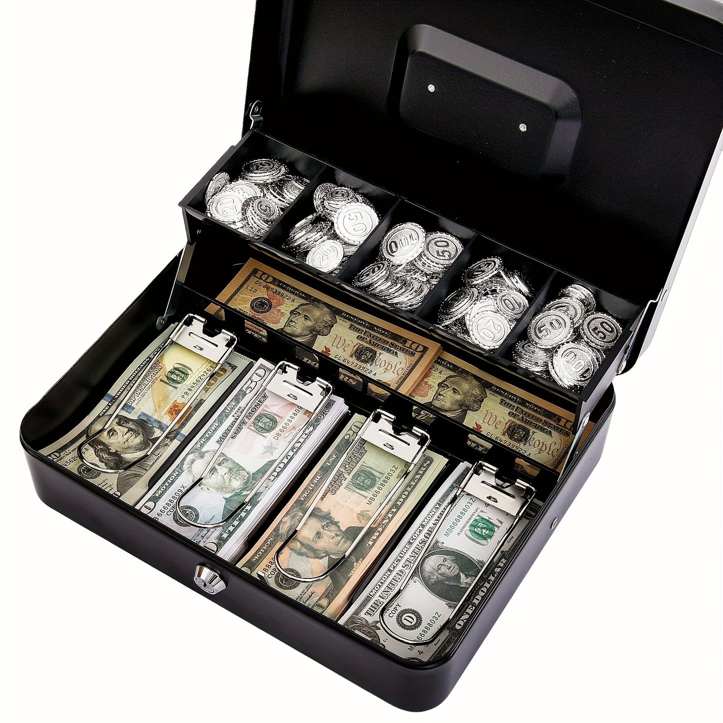 1pc Money Box with Lock for cash organization and storage.