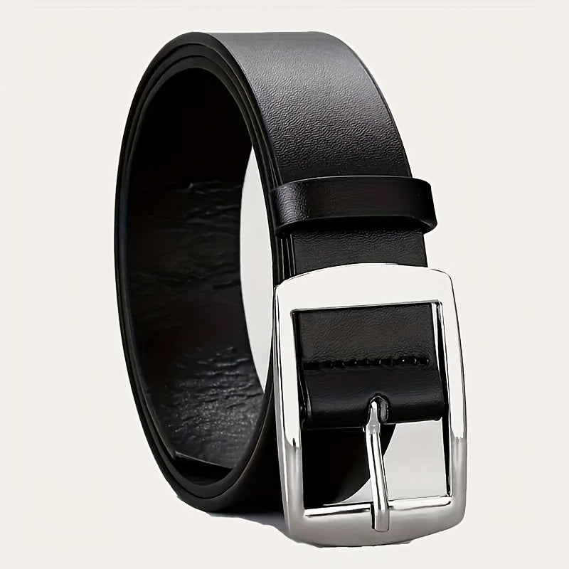 Men's simple and retro PU leather belt with smooth buckle for daily wear