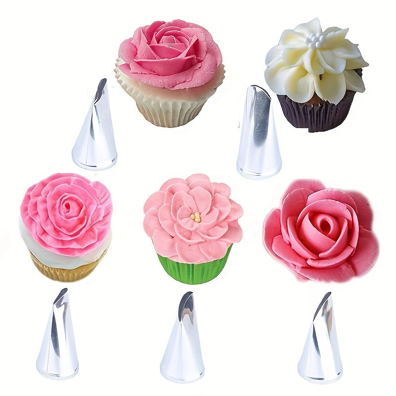 Stainless Steel Cake Decorating Set with 7 Pieces - Features Rose Piping Tips, Scissors, and Nails for Baking and Desserts