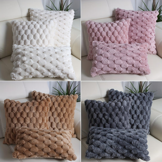 2 plush throw pillow covers with grid pattern, zipper closure for easy washing. Comes in multiple sizes and colors, perfect for any room.