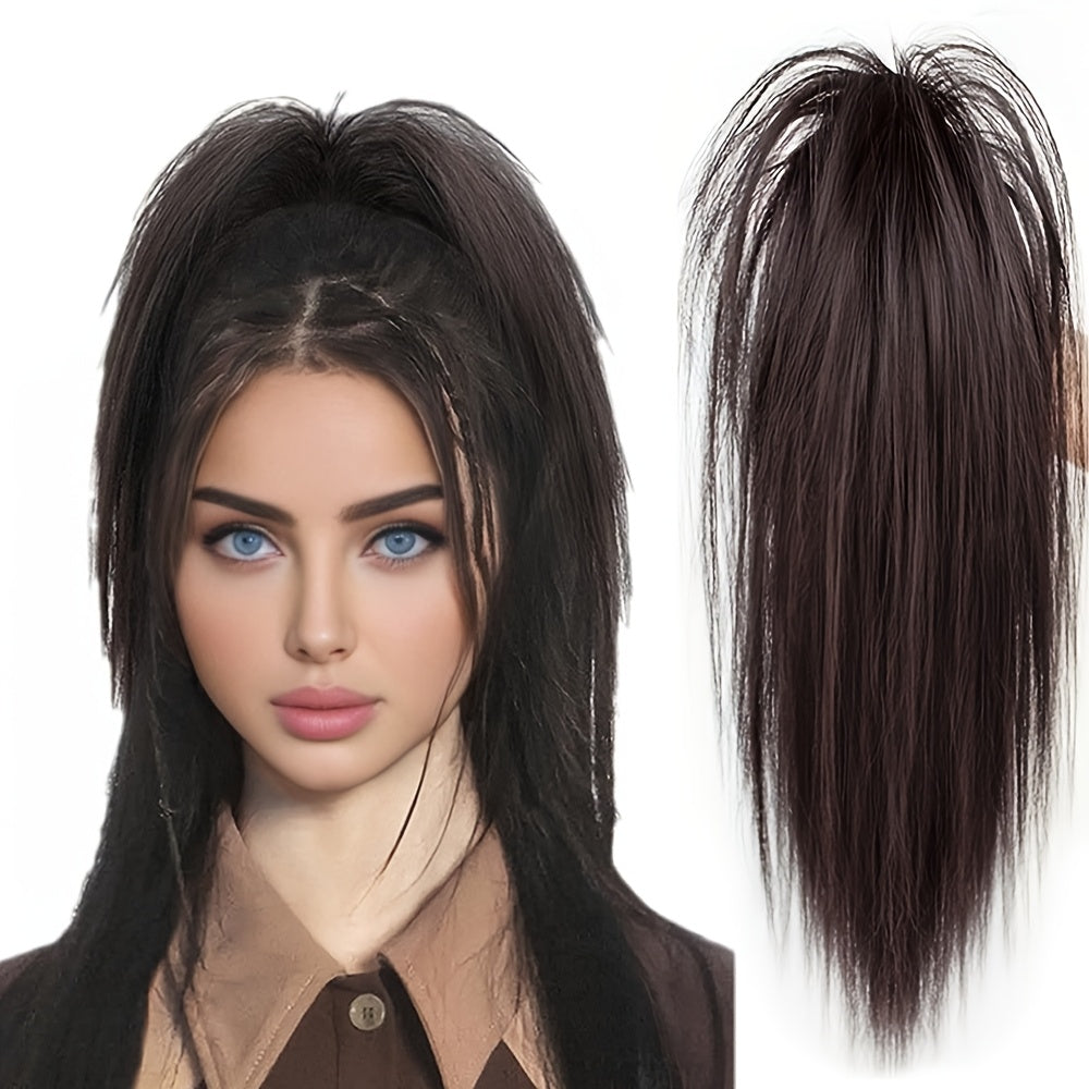 Women's synthetic claw clip ponytail extension with medium long straight hair for a natural look. Easy to wear for daily use.