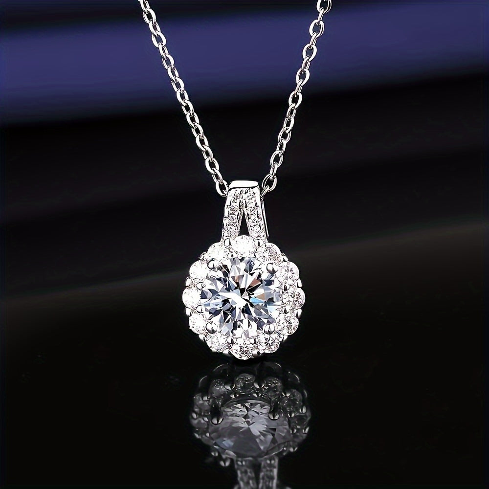 Stylish Vintage Pendant Necklace featuring a 2 Carat Moissanite and Synthetic Crystal - Ideal for Valentine's Day or adding Everyday Elegance