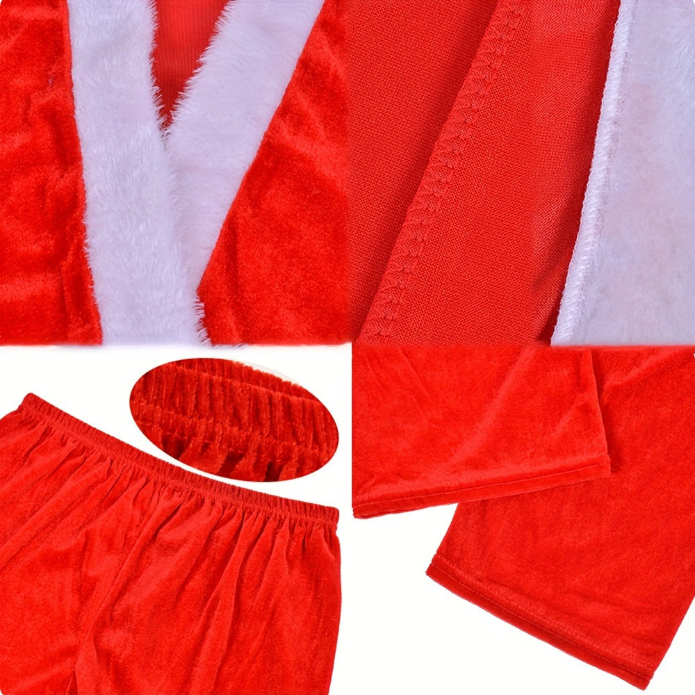 Stylish 5-piece Santa Claus Outfit for Grown-ups - Comes with Festive Red Coat, Trousers, Hat, Fake Beard & Belt - Ideal for Holiday Celebrations & Dress-up, Festive Home Decor.