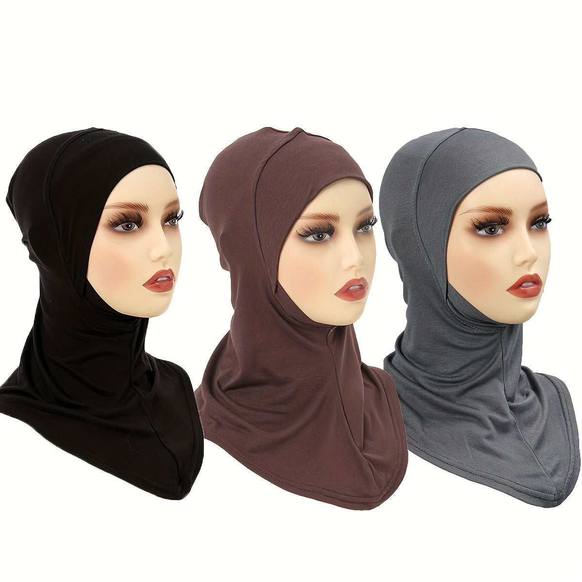 3-Pack Elegant Solid Color Polyester Hijab Shawls, Breathable & Sun-Proof, Yarn-Dyed Craftsmanship, Non-Stretch and Feather-Free.