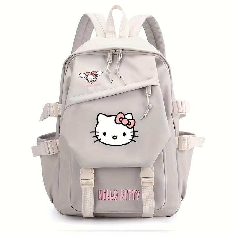 Sturdy Hello Kitty backpack with padded straps, multiple compartments, and reinforced bottom for school or travel.