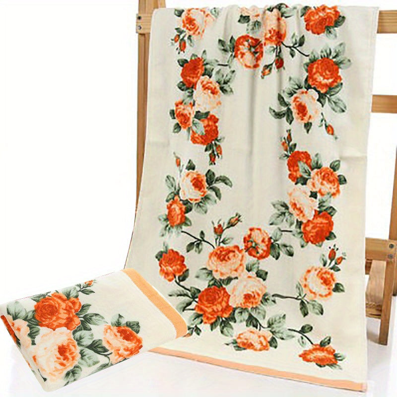 Flower pattern cotton towel, quick-dry hand and bath towel for home bathroom.