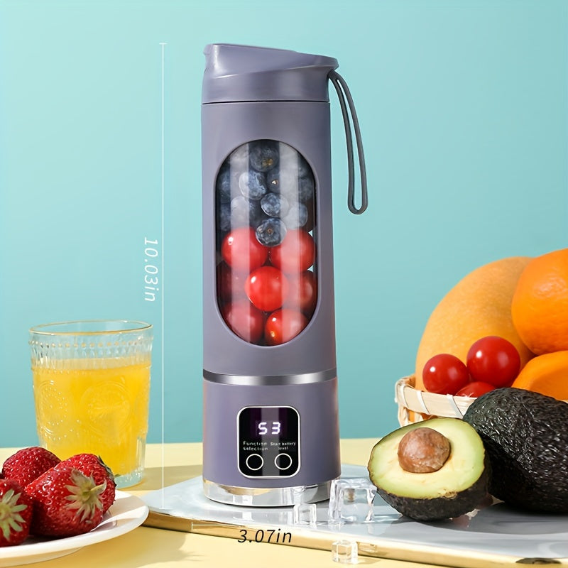 One piece USB Rechargeable Portable Juicer, Mini Blender and Ice Crusher with Three Modes, Digital Display and 12-Blades. Easy to clean and suitable for travel, this Fresh Juice Maker is a convenient addition to your kitchen.