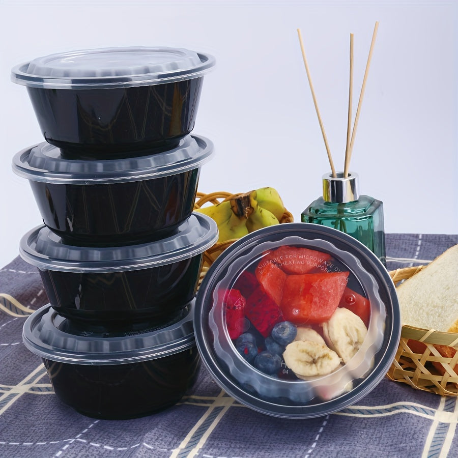 Get 30 pieces of 20oz Black Plastic Food Storage Containers complete with Lids. These BPA-free containers are leakproof, stackable, and microwave safe - perfect for meal prep, catering, and on-the-go meals. Use them to store fruits, salads, and more.