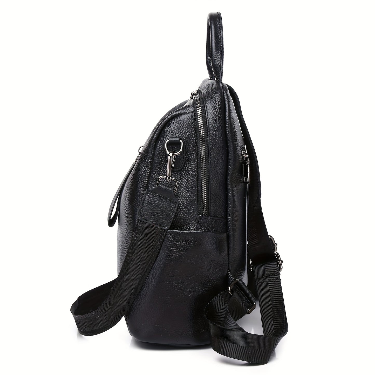 New 2024 fashion women's backpack made of genuine leather, featuring anti-theft design, large capacity, Korean style, adjustable strap, and zipper closure.