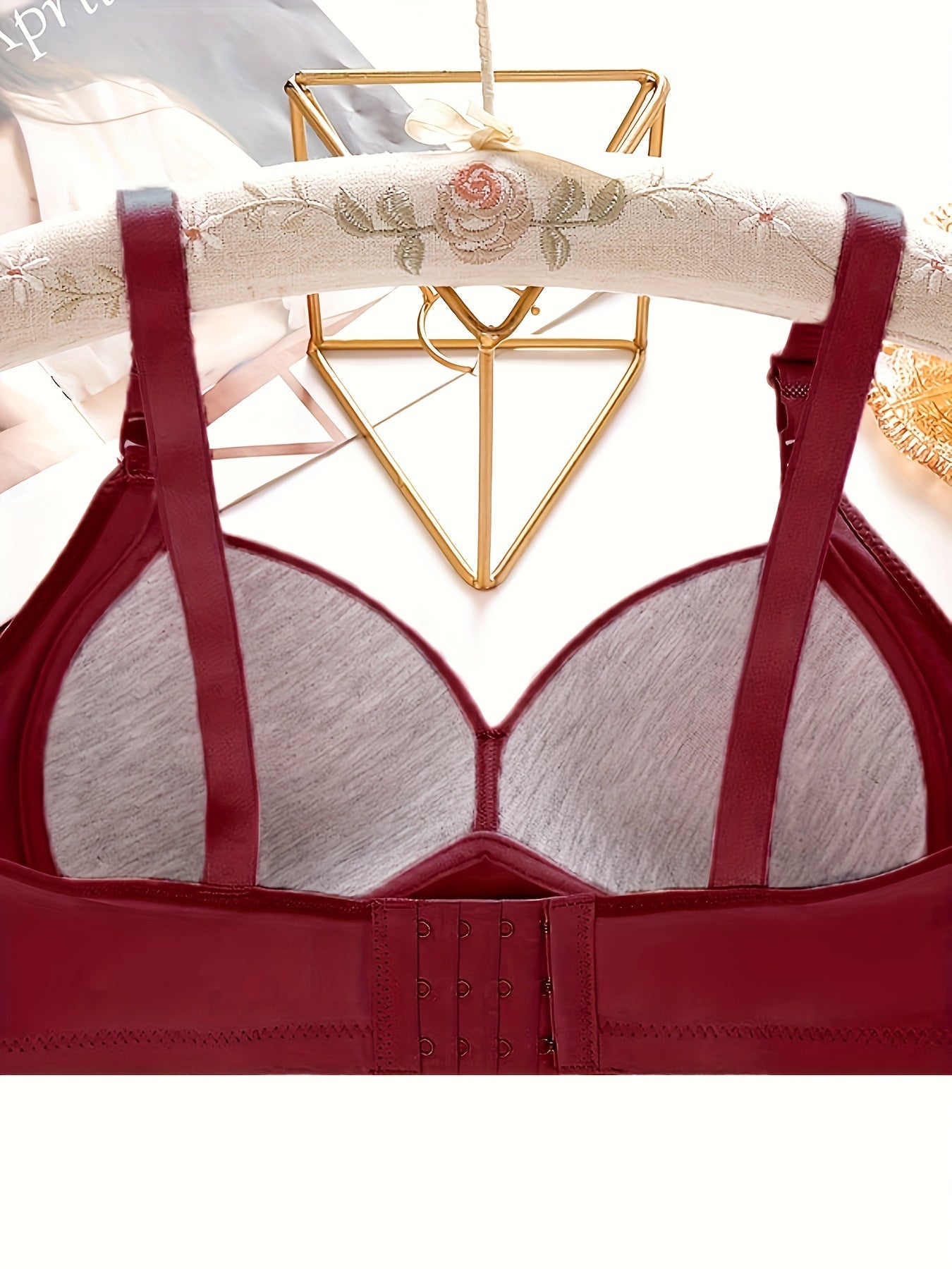 Two elegant push-up maternity bras featuring adjustable straps with a rhinestone closure, front zipper, and made of a comfortable polyester and elastane blend. Perfect for all-season wear.