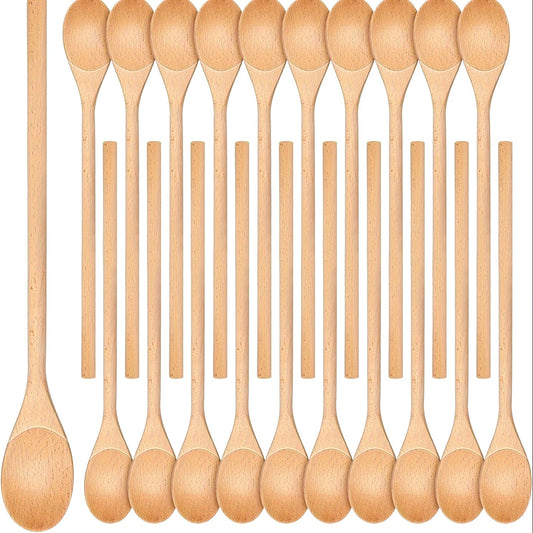 40 pieces of 30.48 cm long handle wooden kitchen spoons, perfect for cooking, mixing, baking, and wine serving. Made of high-quality wood, great addition to your kitchen utensil collection.