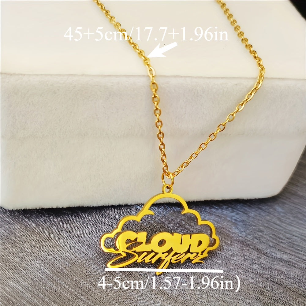 Stainless Steel Women's Necklace with Personalized Name Pendant and Cloud Design - Perfect for Business Functions, Wedding Celebrations, Festivals, School Year Beginnings, Graduation Celebrations, and Gifting Occasions like Christmas, Valentine's Day