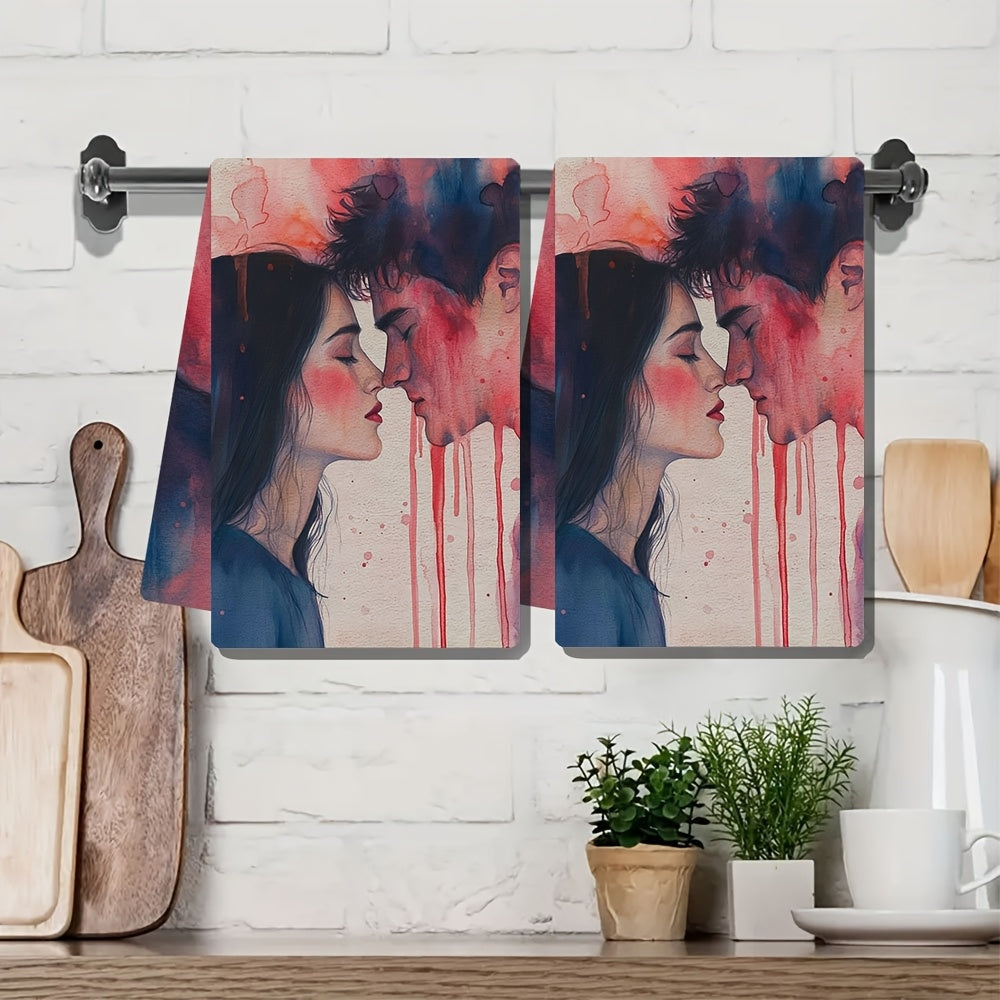 Coastal Theme Kitchen Towels Set of 2 - Modern Style, Highly Absorbent Polyester Material, Easy to Clean in Washing Machine, Size 40.64x60.96 cm, Decorative Hand Towels perfect for Valentine's Day - SKU: 2KYSYS1217551, Dish Towels included