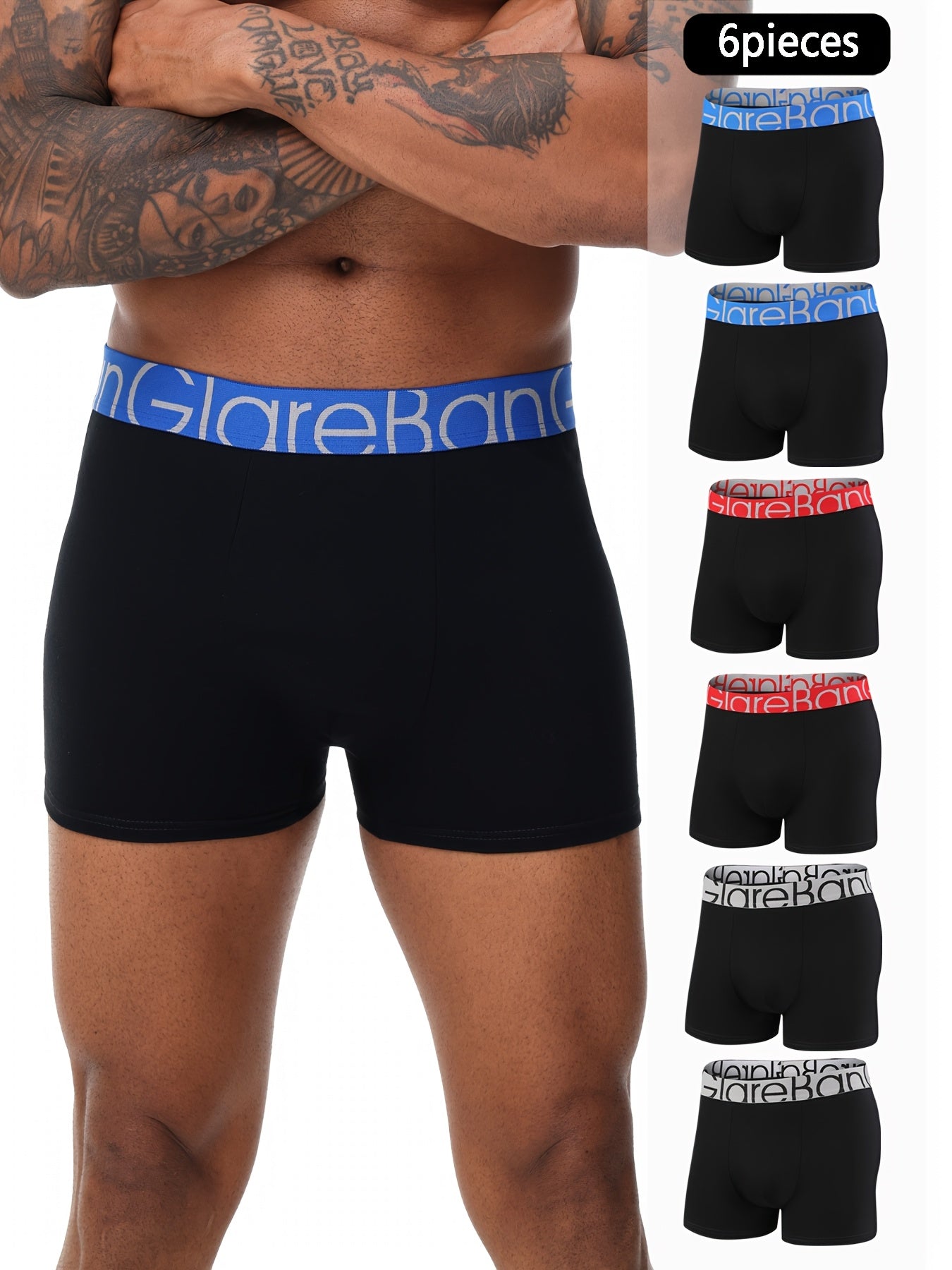 Luxury cotton boxer shorts for men in 6-pack, made from 95% cotton and 5% elastane. Features medium stretch knit fabric in solid colors, weighing 160gsm for a comfortable fit.