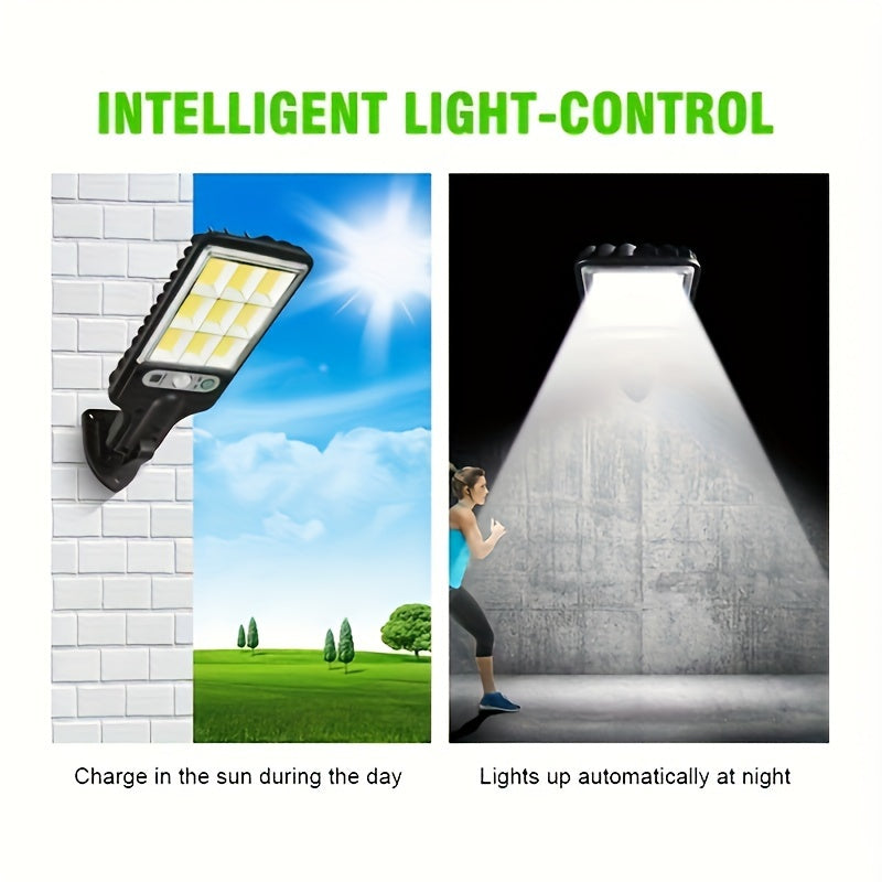 1 SMART solar street light with motion sensor, automatic switch, and remote control for safety lighting in gardens and courtyards.