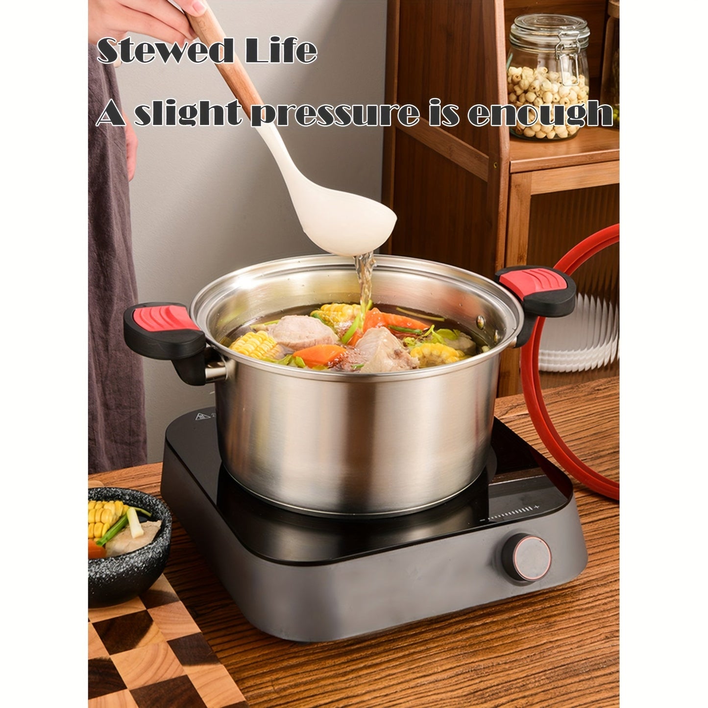 Durable Stainless Steel Soup Pot ideal for Food Processing, featuring a Double Bottom, Glass Lid, and versatile for use as a Stew or Pasta Pot in the Household Kitchen