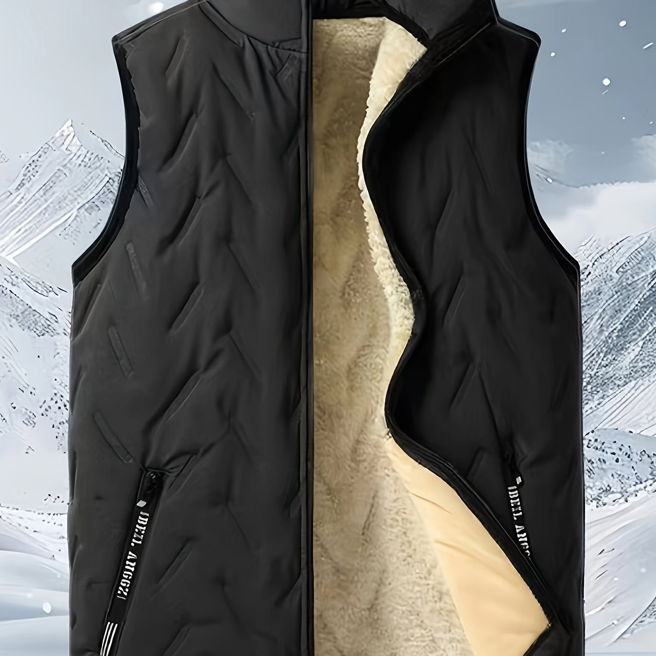 Men's geometric-patterned polyester vest with stand collar and zipper closure - perfect for fall/winter weekends.