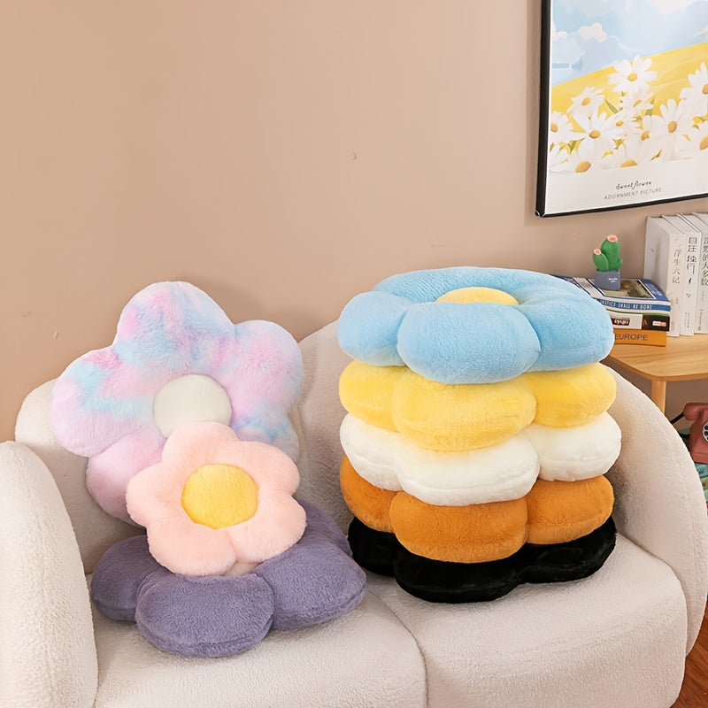 Soft, flower-shaped plush back support cushions made of polyester knit fabric in multiple colors for a cozy home, office, and car, suitable for elderly individuals.