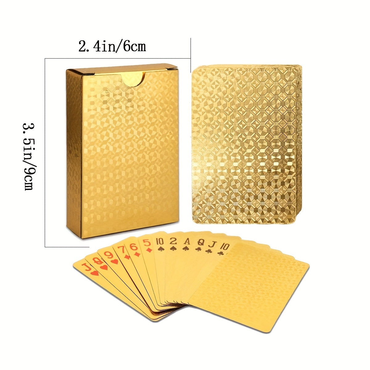 2 Decks of waterproof PVC playing cards with 24K golden foil, ideal for magic, collectibles, and card games.