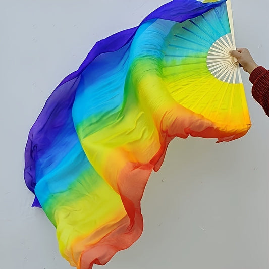 Colorful hand-held folding fan for Festivals, Parade decorations, and Party celebrations - Extra Large Rainbow Design - 1 Piece