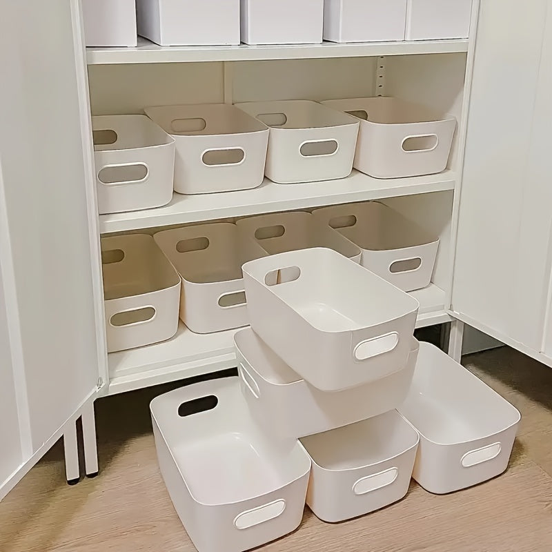 Set of 5 or 10 White Plastic Storage Boxes, BPA-Free, Stackable and Durable, Rectangular Shape, Ideal for Organizing Refrigerator, Kitchen, Bathroom, Dorm; Not Suitable for Storing Food; Hand Wash Only; Shatterproof with Lids