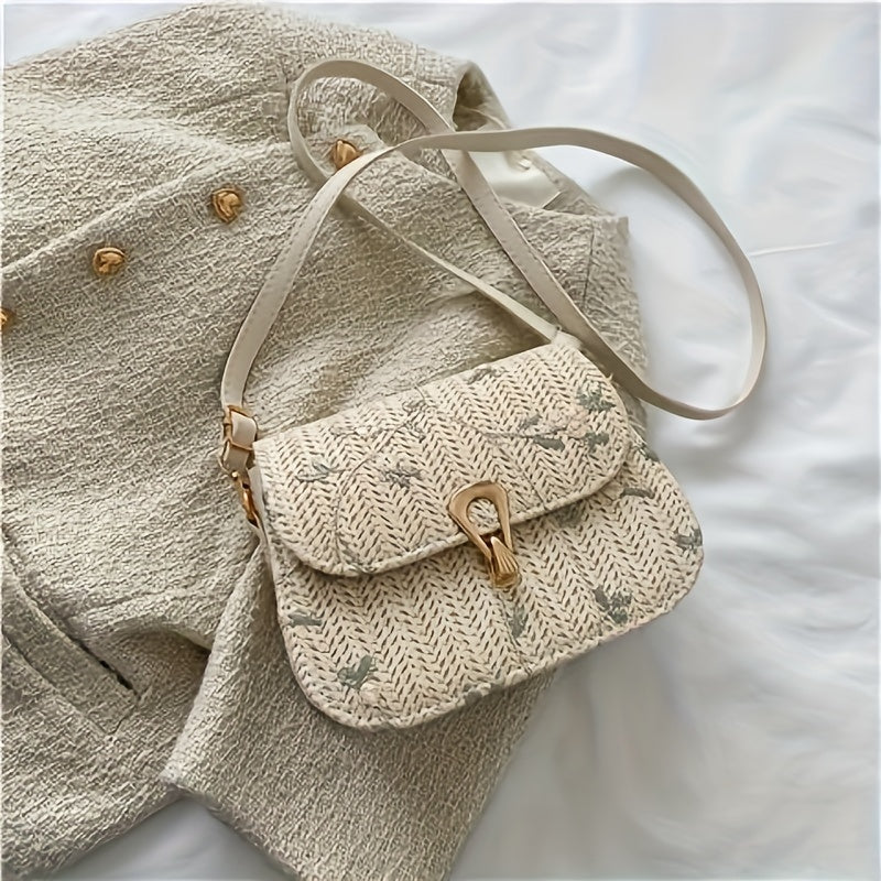 This year's popular small bag for women: the 2024 summer new fashionable shoulder crossbody bag, featuring lace and grass weaving in a small square design.