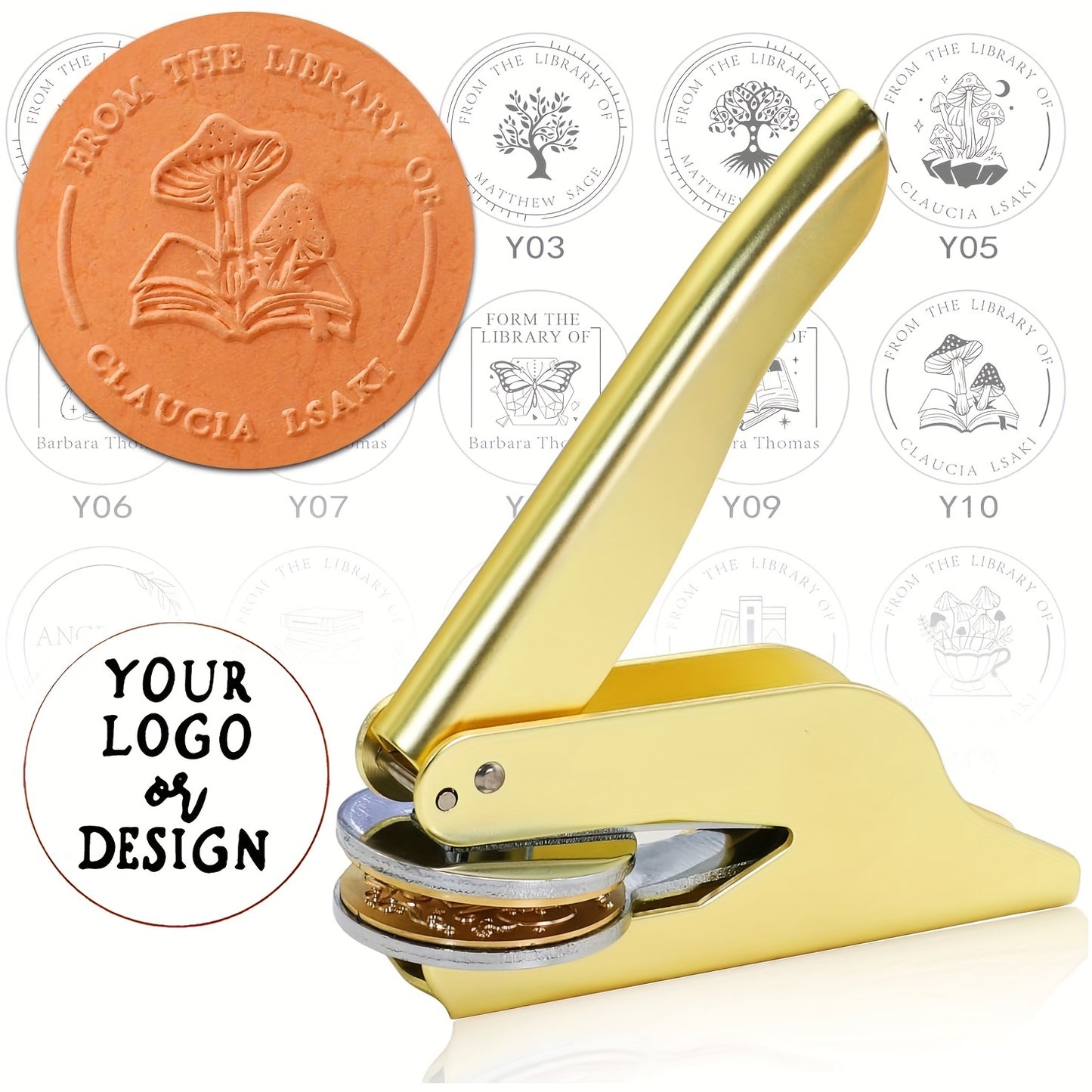 Personalize your logo with a heavy-duty steel embossing machine stamp, perfect for weddings, libraries, and book embossing.