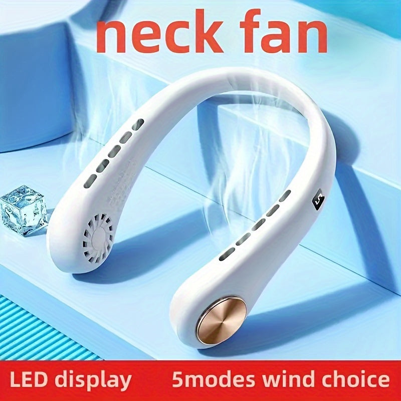 Neck Fan, Bladeless and Hands-Free, Rechargeable with USB, Mini Personal Fan with 3 Speeds, LED Display, Sport Lazy Fan for On-The-Go Cooling, Electroplated Colorful Body.