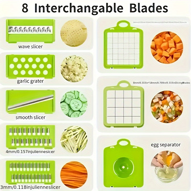 1 Set of 16pcs, Super Portable Vegetable Cutter, with Multifunctional Fruit Slicer, Manual Food Chopper, Onion Chopper, Knife with Container. Great for Home Use, Kitchen Supplies and Gadgets.