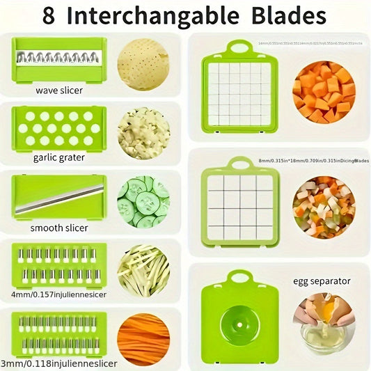 1 Set of 16pcs, Super Portable Vegetable Cutter, with Multifunctional Fruit Slicer, Manual Food Chopper, Onion Chopper, Knife with Container. Great for Home Use, Kitchen Supplies and Gadgets.