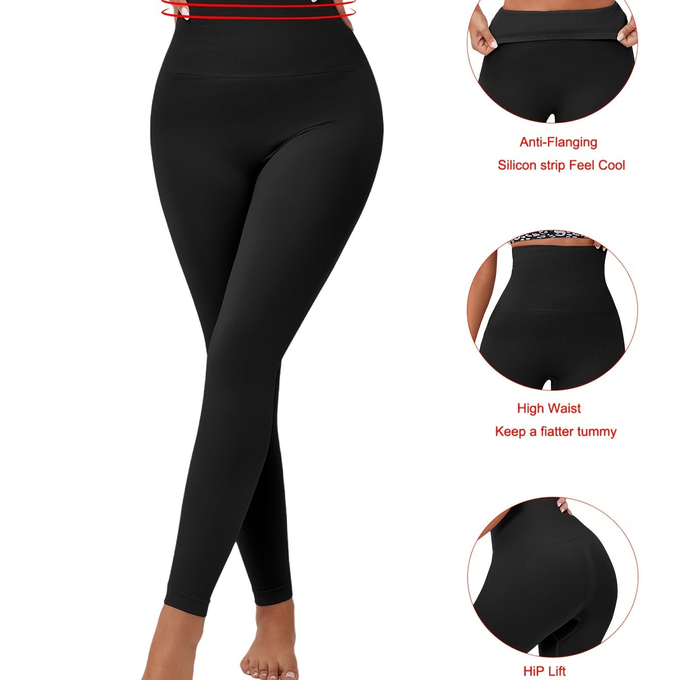 High-waist seamless leggings made of polyamide knit fabric, in solid color with high support, featuring anti-flab silicone strip for yoga and sports.