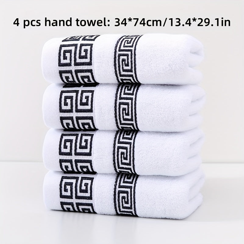 Set of 4 luxury cotton hand towels, 430gsm, quick-dry and absorbent. Soft and durable for bathroom or travel. Great holiday gift.