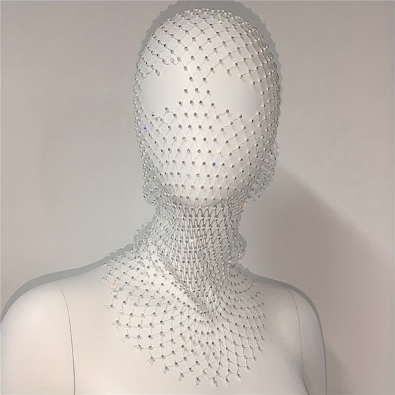 Stylish Fishnet Grid Hollow Mask Mesh Cap with Rhinestone Inlay for Women