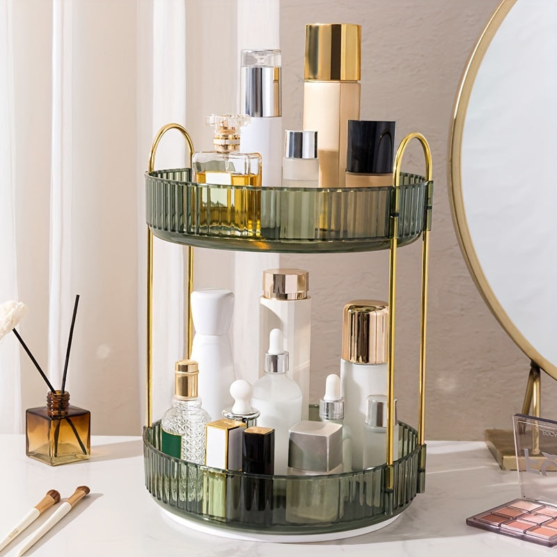 Spacious 360-Degree Rotating Makeup Organizer with Adjustable Carousel Spinning Rack for Cosmetics and Brushes - Ideal for Vanity Countertop Organization