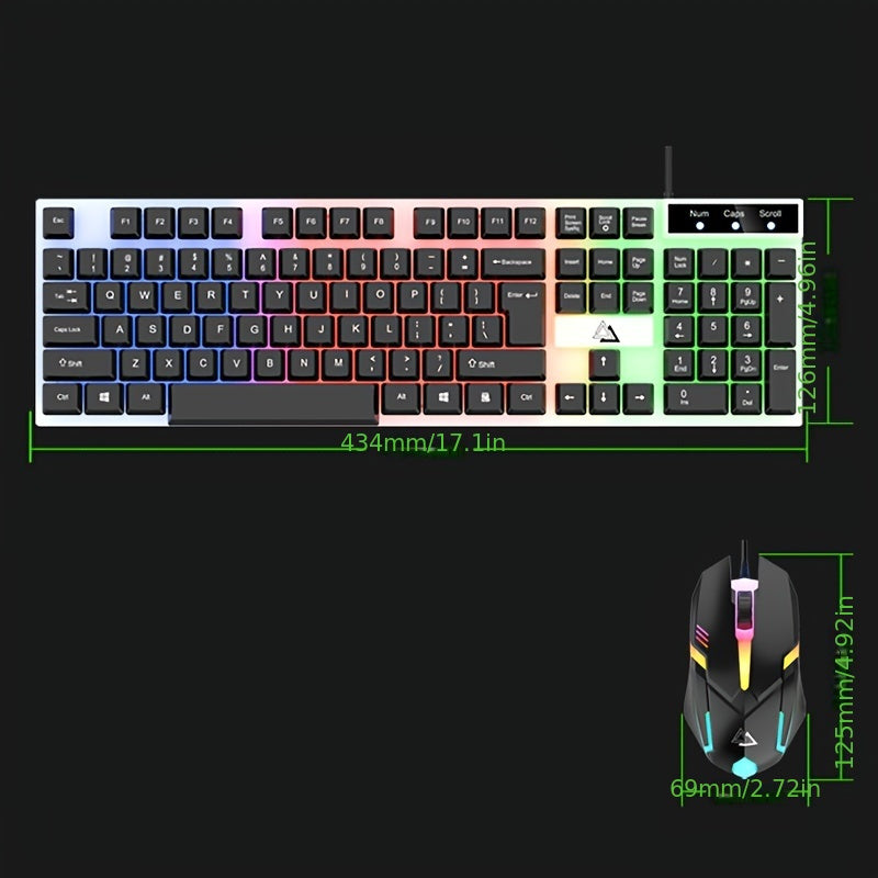 GT100 Luminous Gaming Keyboard & Mouse Combo with 104 Keys, Colorful LED Backlight, PC & USB Compatible, Black & White Design, Ergonomic Gaming Gear, Durable.