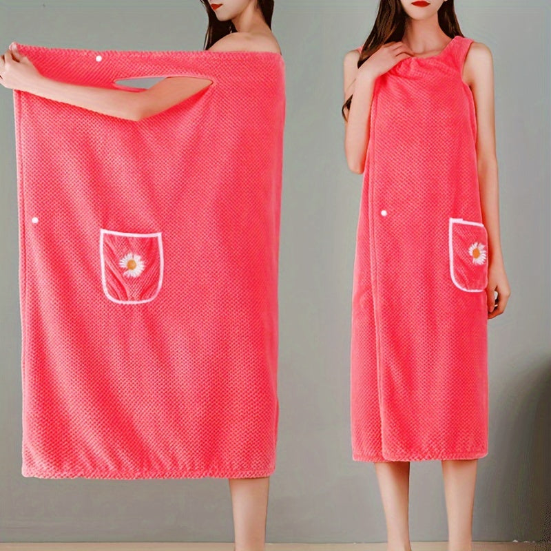 Large bath skirt doubles as adult towel, absorbs water without shedding hair, soft.