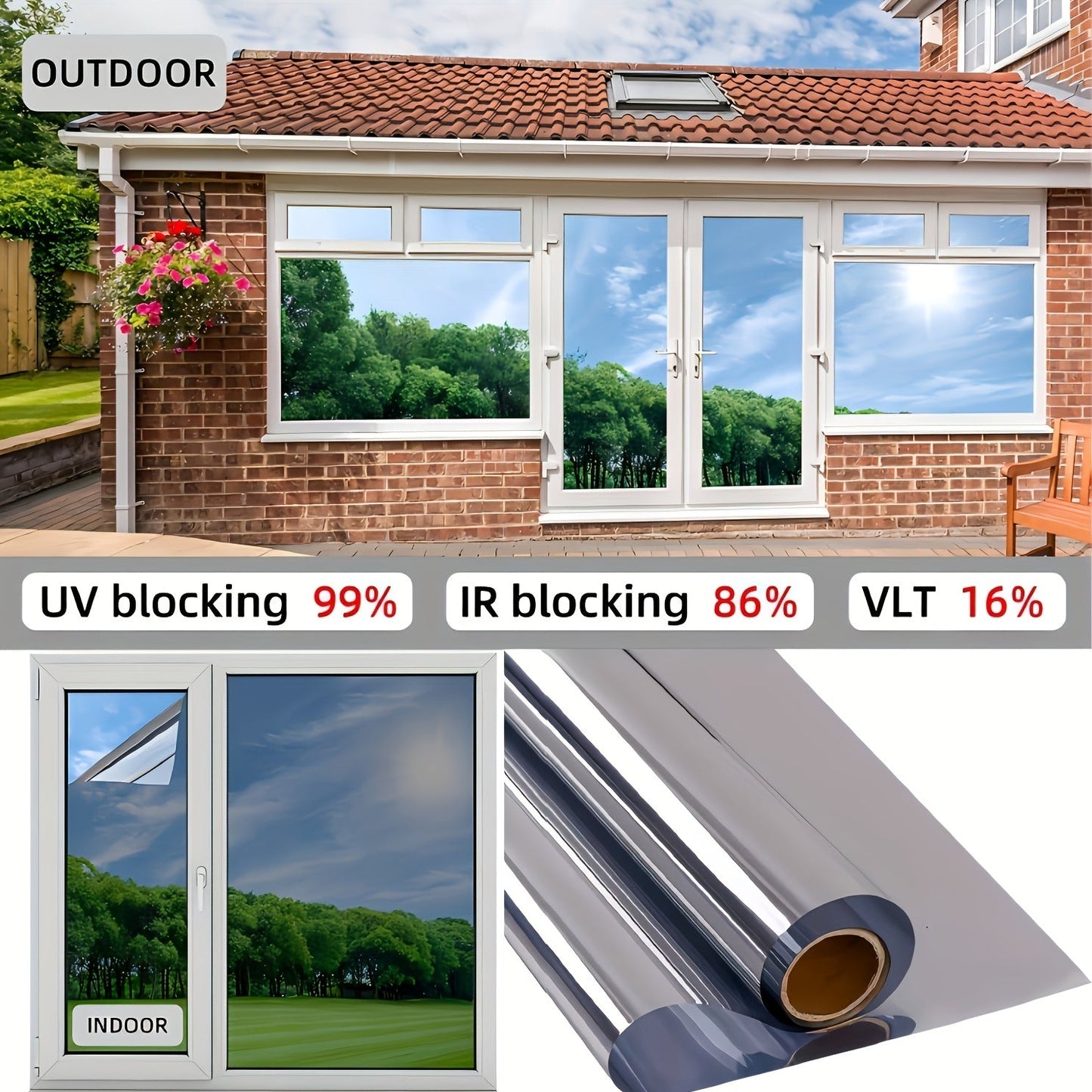 Transform your living space with this premium set of 4 Sunshade Heat Insulation Film Window Glass Stickers. Made from high-quality PET material, this one-way perspective film provides heat control, blocks 99% UV rays, and offers complete privacy. Easy to