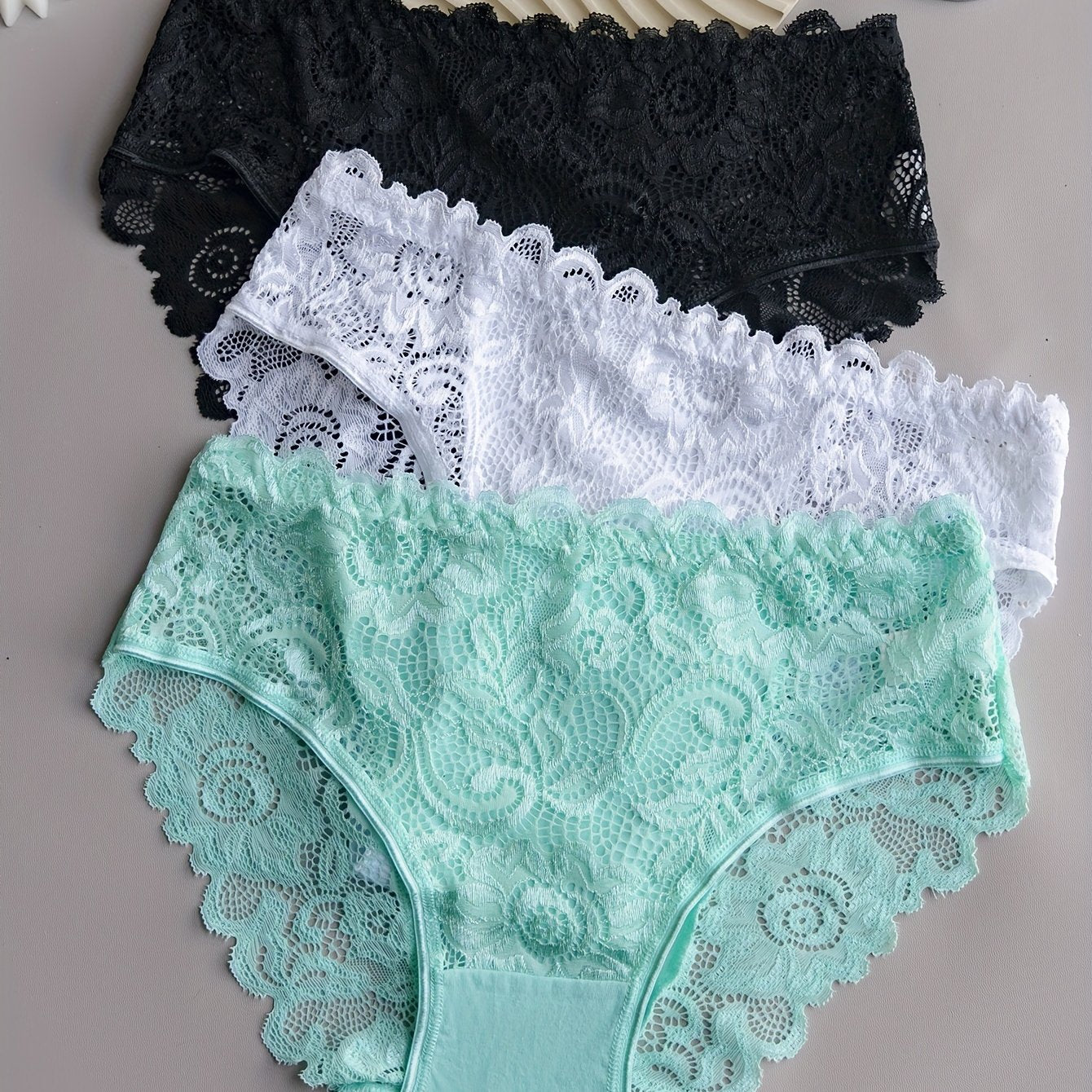 3 solid lace briefs, comfortable and breathable, perfect for women's lingerie and underwear.