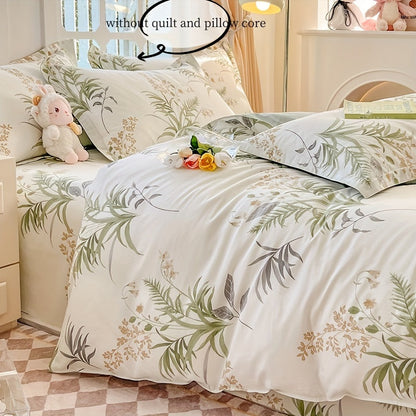 Set of 3 100% Cotton Duvet Cover (1*Duvet Cover + 2*Pillowcase, Without Duvet Insert), Featuring Fresh Botanical Plant Print Bedding. Soft, Comfortable, and Skin-Friendly Duvet Cover Suitable for All Four Seasons. Perfect for Bedroom or Guest Room Use.